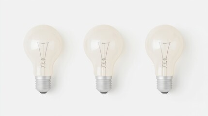 Three classic light bulbs, arranged in a horizontal row on a plain white background, showcasing simple, clean design