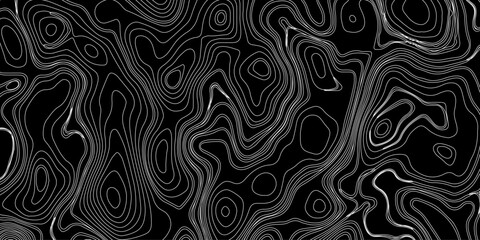 Generate a high-contrast black and white topographic map featuring detailed contour lines. The map should display various elevations using closely spaced, Topography and geography map grid abstract.