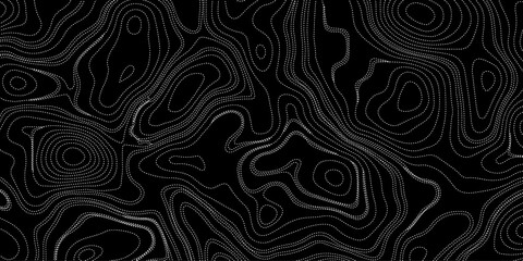Generate a high-contrast black and white topographic map featuring detailed contour lines. The map should display various elevations using closely spaced, Topography and geography map grid abstract.