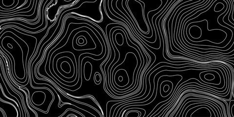 Generate a high-contrast black and white topographic map featuring detailed contour lines. The map should display various elevations using closely spaced, Topography and geography map grid abstract.