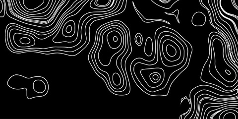 Generate a high-contrast black and white topographic map featuring detailed contour lines. The map should display various elevations using closely spaced, Topography and geography map grid abstract.