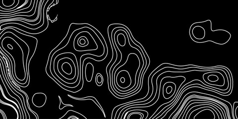 Generate a high-contrast black and white topographic map featuring detailed contour lines. The map should display various elevations using closely spaced, Topography and geography map grid abstract.
