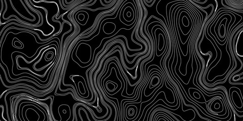 Generate a high-contrast black and white topographic map featuring detailed contour lines. The map should display various elevations using closely spaced, Topography and geography map grid abstract.