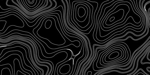 Generate a high-contrast black and white topographic map featuring detailed contour lines. The map should display various elevations using closely spaced, Topography and geography map grid abstract.