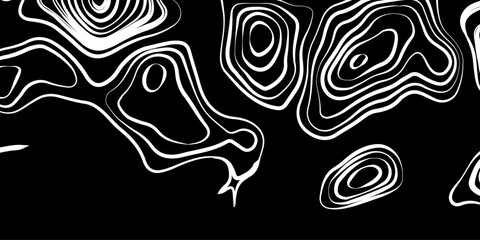 Generate a high-contrast black and white topographic map featuring detailed contour lines. The map should display various elevations using closely spaced, Topography and geography map grid abstract.