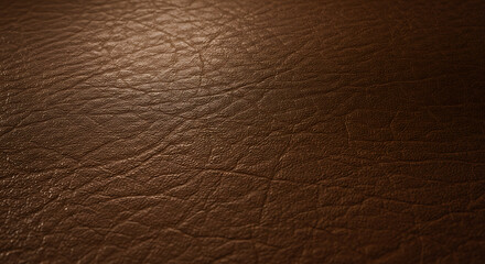Fototapeta premium This rich brown leather displays a beautifully textured surface with deep grooves and a subtle shine, emphasizing its luxurious appearance under soft light. Perfect for various design applications