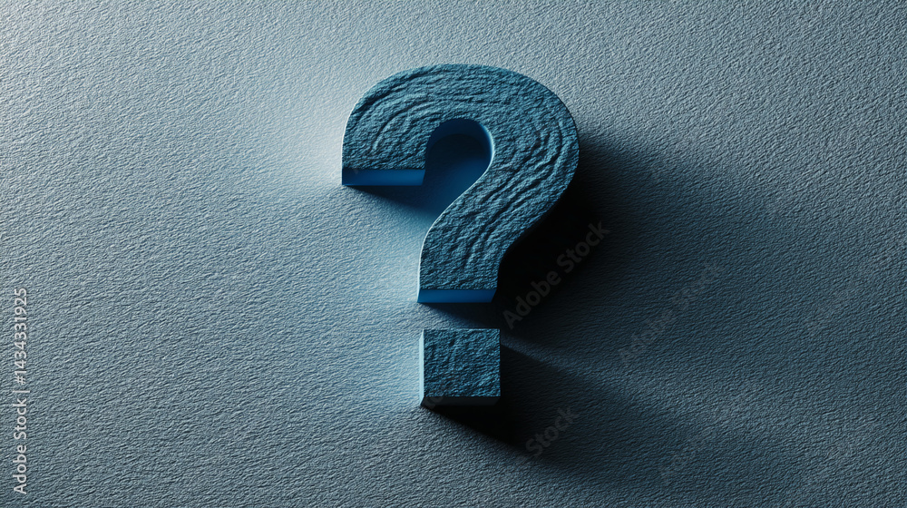 Poster Blue textured question mark on a textured background, symbolizing inquiry, uncertainty, and the search for answers