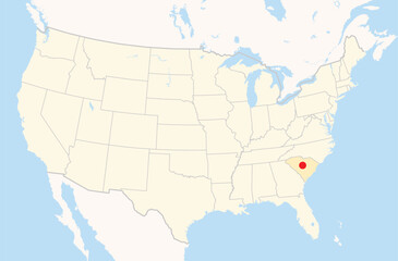 Location Map of the city Columbia in South Carolina, USA. The state is marked orange and the city is highlighted with a red dot. No labels at all.