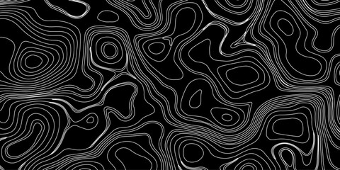 Generate a high-contrast black and white topographic map featuring detailed contour lines. The map should display various elevations using closely spaced, Topography and geography map grid abstract.