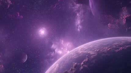 Purple Space Nebula with Planets – Sci-Fi Galaxy Scene in Deep Cosmos
