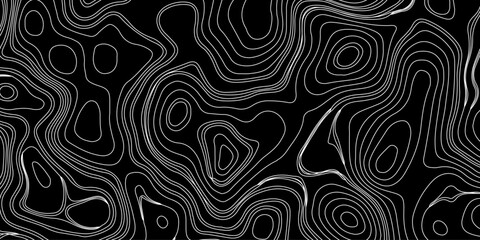 Generate a high-contrast black and white topographic map featuring detailed contour lines. The map should display various elevations using closely spaced, Topography and geography map grid abstract.