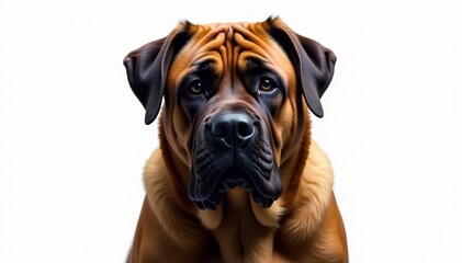 Obraz premium Imposing mastiff profile, intense gaze, pure white backdrop, intense, watchful, pet photography
