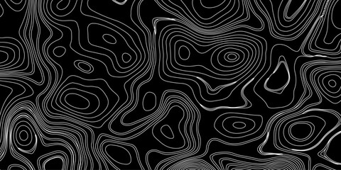 Generate a high-contrast black and white topographic map featuring detailed contour lines. The map should display various elevations using closely spaced, Topography and geography map grid abstract.
