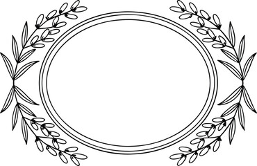 Elegant Oval Frame With Botanical Leaf Accents In Minimalist Black And White