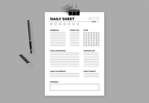 Daily Sheet Planner With Grey Header