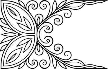 Elegant Black And White Floral Corner Border Design With Swirls And Leaves