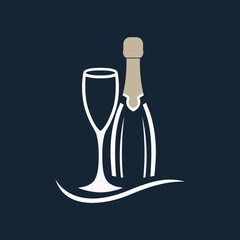 Champagne Bottle and Glass Silhouette for Celebratory Occasions