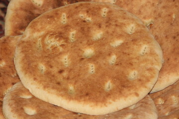Homemade Moroccan Bread Close Up, Khobz or Aghroum