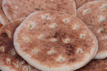Homemade Moroccan Bread Close Up, Khobz or Aghroum