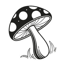 Black and White Illustration of a Spotted Mushroom