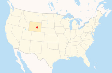 Location Map of the city Casper in Wyoming, USA. The state is marked orange and the city is highlighted with a red dot. No labels at all.