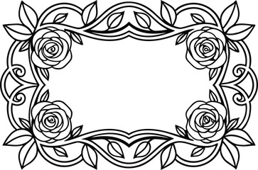 Floral Frame With Roses Black And White Outline Design For Invitations