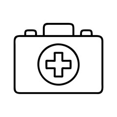 Obraz premium First aid kit icon vector illustration medical emergency case healthcare symbol outline design