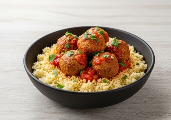 Meatballs with couscous isolated on white background