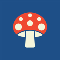 Simple Red and White Mushroom Icon on Blue Background