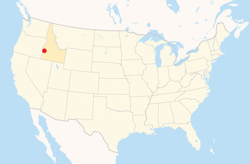 Location Map of the city Caldwell in Idaho, USA. The state is marked orange and the city is highlighted with a red dot. No labels at all.