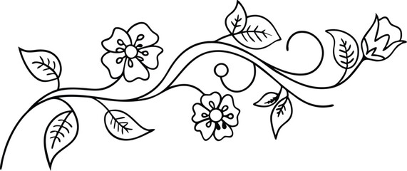 Decorative Floral Border Black And White Line Art With Swirls And Leaves