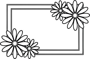 Floral Frame With Daisy Decoration Simple Black And White Line Art Design