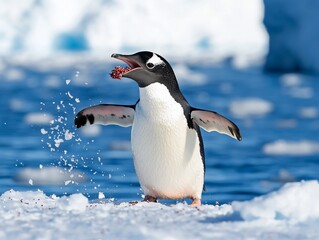 Fototapeta premium Playful Chinstrap Penguin Chick in Antarctica