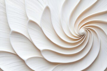 A spiral pattern of white, textured leaves creates an elegant, flowing design, emphasizing softness and harmony.
