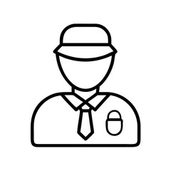 Security guard officer vector line drawing icon illustration for safety and protection concept