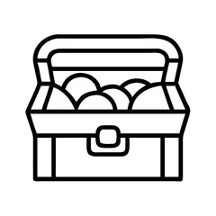 Treasure chest vector graphic, open treasure chest illustration, pirate treasure chest outline icon vector