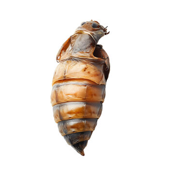 The pupa of a tunnel bee.white background.