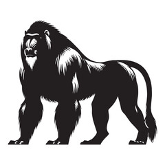 Monochrome-ready mandrill silhouette vector perfect for grayscale workflows – mandrill silhouette – mandrill vector – mandrill illustration – silhouette of mandrill


