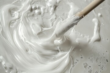 Fototapeta premium A detailed view of a sticky clear liquid resembling glue being drawn with a stick