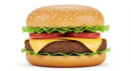 Delicious burger with cheese isolated on white background