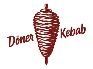Doner kebab skewer with text in bold vector illustration