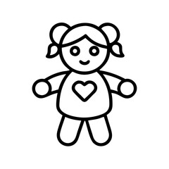 Cute girl doll vector illustration, child toy icon, outline drawing for kids design and coloring 90
