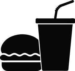 Hamburger and Soda Icon Black Silhouette