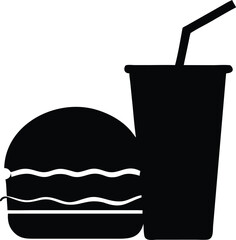 Hamburger and Soda Icon Black and White Graphic
