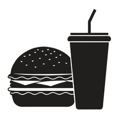 Hamburger and Soda Icon Black and White Graphic