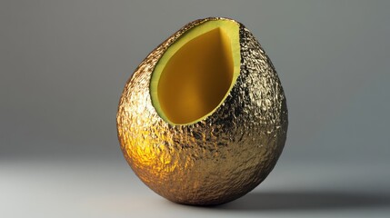 Fototapeta premium Golden avocado half sits in studio; nutrient theme for healthy lifestyle ads