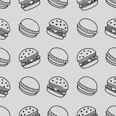 Seamless Pattern of Simple Line Art Burgers