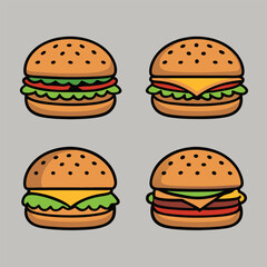 Four Delicious Burger Variations Illustration
