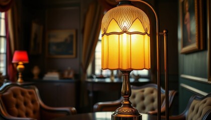 Elegantly Illuminated: Vintage Table Lamp Casting a Warm Glow in Classic Setting