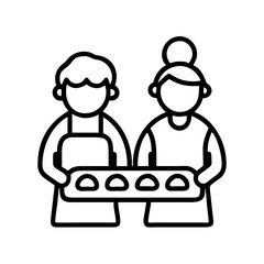 Illustration of people baking together holding a tray of baked goods bakery concept design